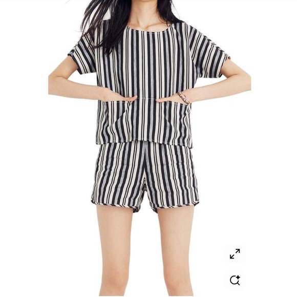 Madewell Black and Cream Striped matching Set with pockets - Picture 1 of 9
